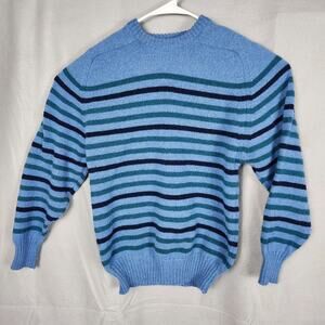 Vintage Botany 500 Wool Shetland Striped Sweater Blue Green Black Pullover Large
